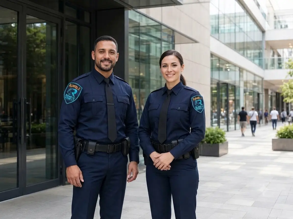 Security officers at a shopping center entrance