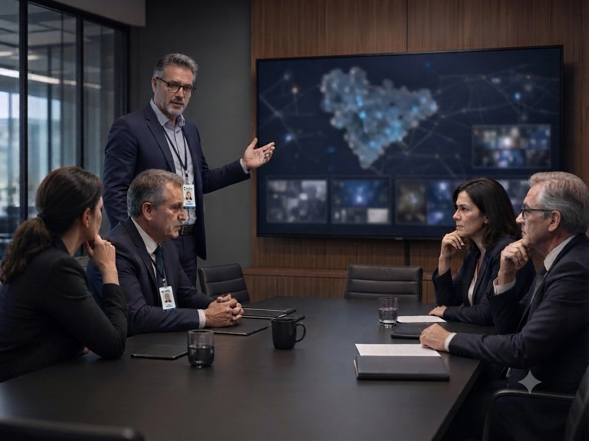 Investigator briefing executives on case findings