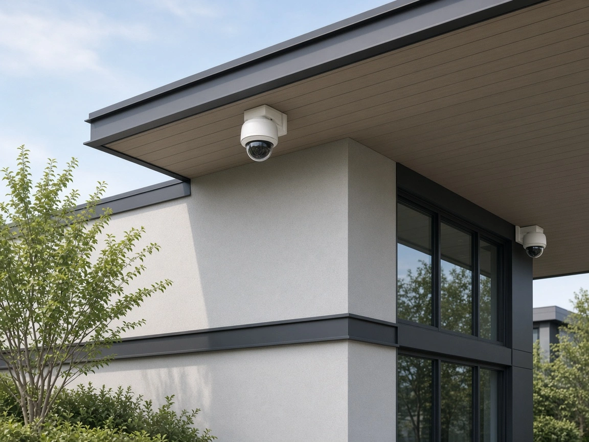 Commercial building with installed CCTV security cameras