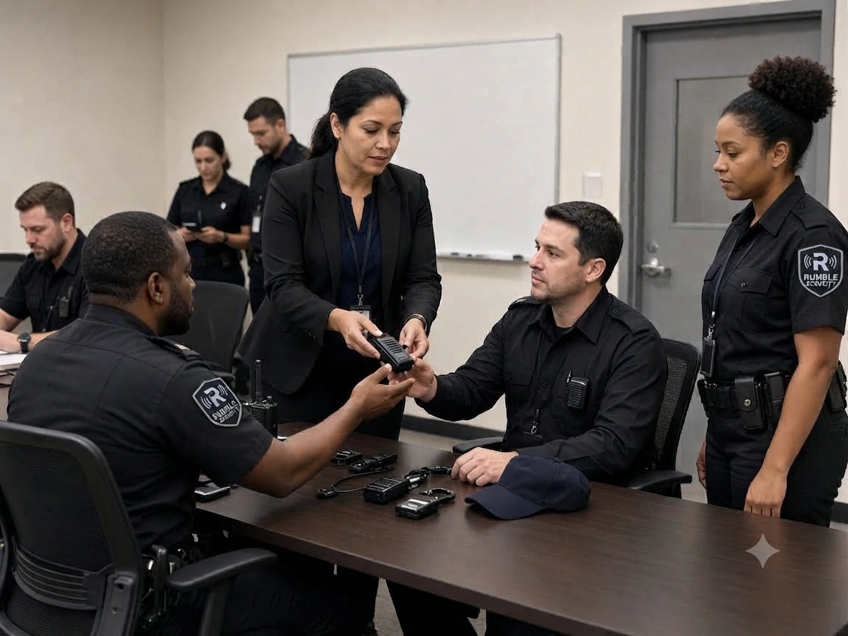 Workforce briefing before a security shift